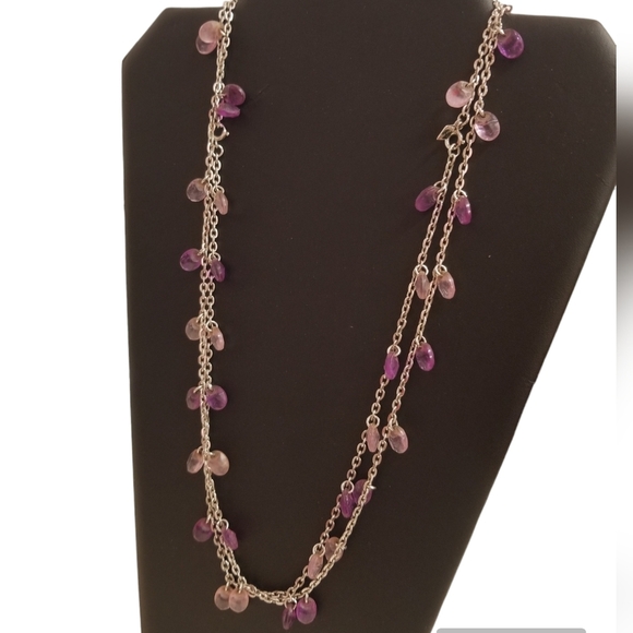 SARAH COVENTRY VINTAGE PURPLE BEAD & SILVERTONED CHAIN LONG NECKLACE - Picture 2 of 5
